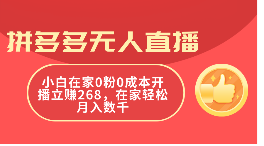 （11521期）拼多多无人直播，小白在家0粉0成本开播立赚268，在家轻松月入数千-硕飞聊项目