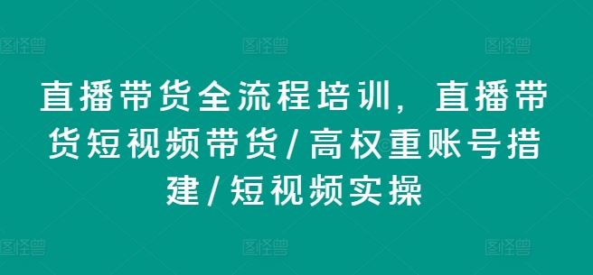 直播带货全流程培训，直播带货短视频带货/高权重账号措建/短视频实操-硕飞聊项目