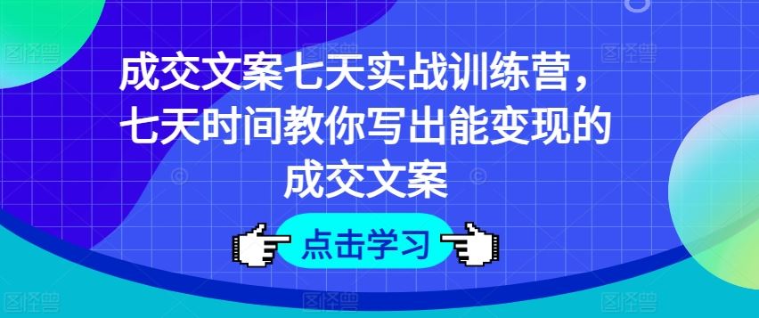 成交文案七天实战训练营，七天时间教你写出能变现的成交文案-硕飞聊项目
