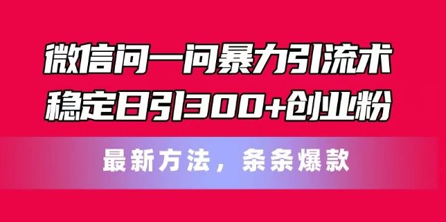 微信问一问暴力引流术，稳定日引300+创业粉，最新方法，条条爆款【揭秘】-硕飞聊项目