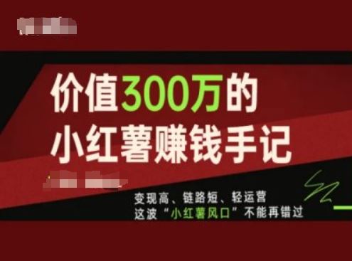 价值300万的小红书赚钱手记，变现高、链路短、轻运营，这波“小红薯风口”不能再错过-硕飞聊项目