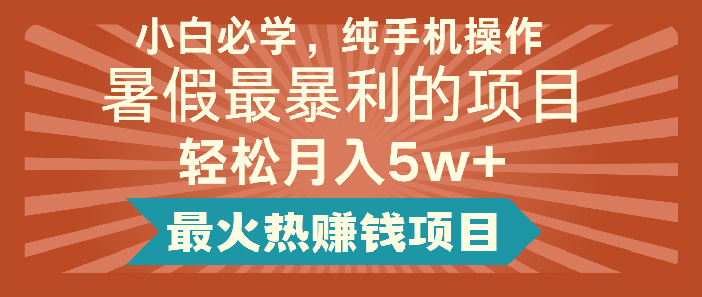 2024暑假最赚钱的项目，简单无脑操作，每单利润最少500+，轻松月入5万+-硕飞聊项目