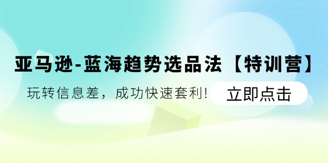 （11591期）亚马逊-蓝海趋势选品法【特训营】：玩转信息差，成功快速套利!-硕飞聊项目