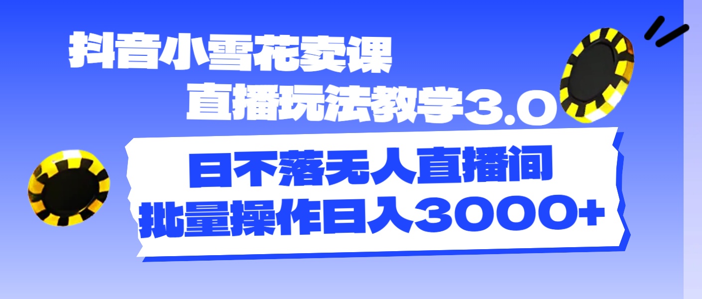 （11595期）抖音小雪花卖课直播玩法教学3.0，日不落无人直播间，批量操作日入3000+-硕飞聊项目