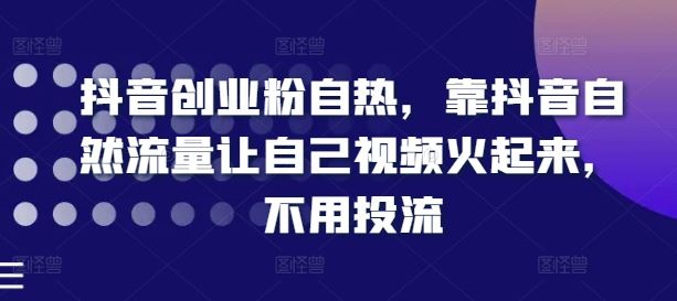 抖音创业粉自热，靠抖音自然流量让自己视频火起来，不用投流-硕飞聊项目