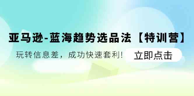 亚马逊蓝海趋势选品法【特训营】：玩转信息差，成功快速套利-硕飞聊项目