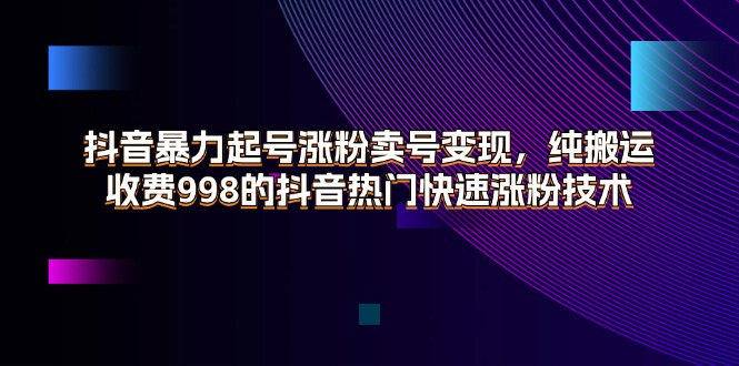 （11656期）抖音暴力起号涨粉卖号变现，纯搬运，收费998的抖音热门快速涨粉技术-硕飞聊项目