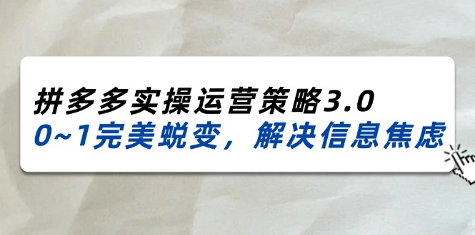 （11658期）2024_2025拼多多实操运营策略3.0，0~1完美蜕变，解决信息焦虑（38节）-硕飞聊项目
