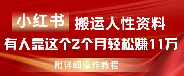 小红书搬运人性资料，有人靠这个2个月轻松赚11w，附教程【揭秘】-硕飞聊项目