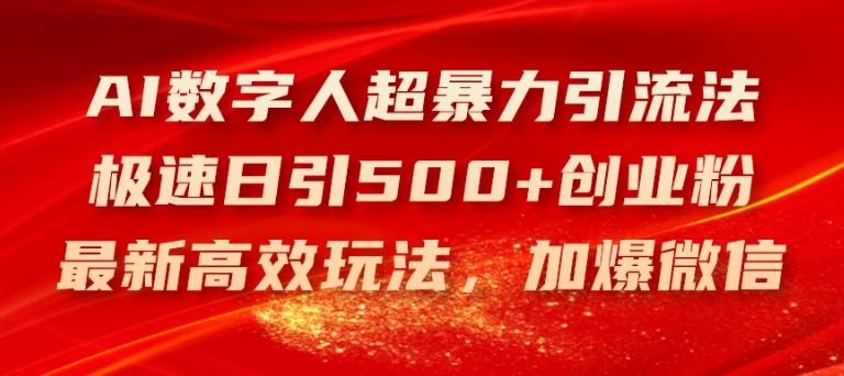 AI数字人超暴力引流法，极速日引500+创业粉，最新高效玩法，加爆微信【揭秘】-硕飞聊项目