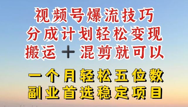 视频号爆流技巧，分成计划轻松变现，搬运 +混剪就可以，一个月轻松五位数稳定项目【揭秘】-硕飞聊项目
