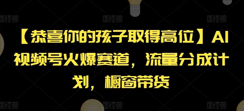 【恭喜你的孩子取得高位】AI视频号火爆赛道，流量分成计划，橱窗带货【揭秘】-硕飞聊项目