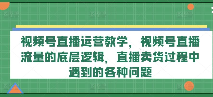 视频号直播运营教学，视频号直播流量的底层逻辑，直播卖货过程中遇到的各种问题-硕飞聊项目