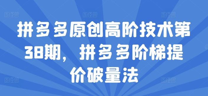 拼多多原创高阶技术第38期，拼多多阶梯提价破量法-硕飞聊项目