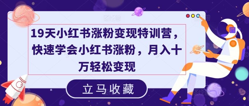 19天小红书涨粉变现特训营，快速学会小红书涨粉，月入十万轻松变现-硕飞聊项目
