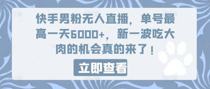 快手男粉无人直播，单号最高一天6000+，新一波吃大肉的机会真的来了-硕飞聊项目