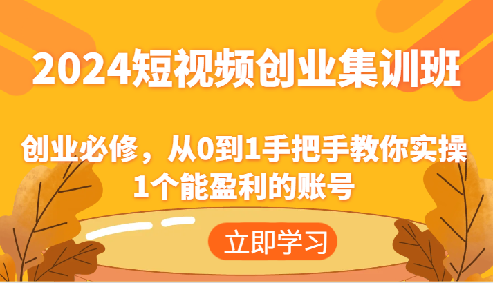 2024短视频创业集训班：创业必修，从0到1手把手教你实操1个能盈利的账号-硕飞聊项目