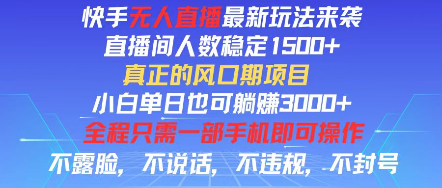 （11792期）快手无人直播全新玩法，直播间人数稳定1500+，小白单日也可躺赚3000+，…-硕飞聊项目