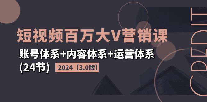 （11795期）2024短视频·百万大V营销课【3.0版】账号体系+内容体系+运营体系(24节)-硕飞聊项目