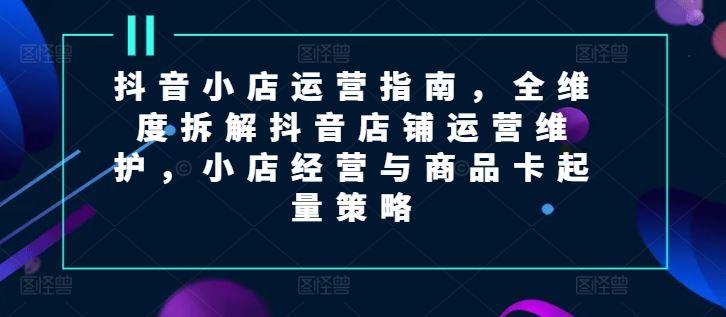 抖音小店运营指南，全维度拆解抖音店铺运营维护，小店经营与商品卡起量策略-硕飞聊项目