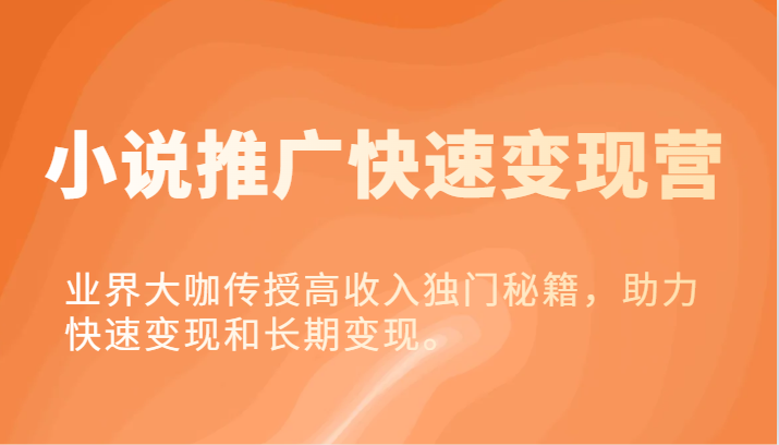 小说推广快速变现营-业界大咖传授高收入独门秘籍，助力快速变现和长期变现。-硕飞聊项目