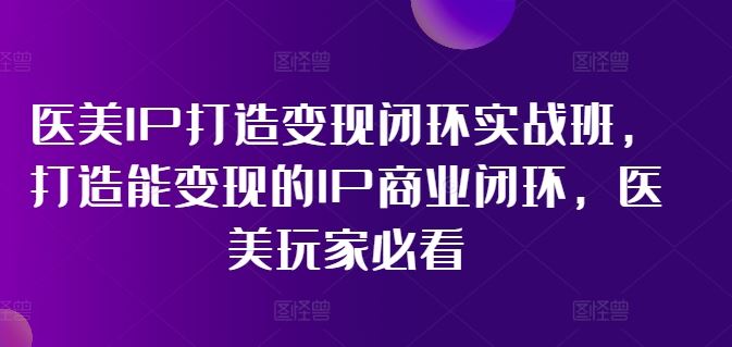 医美IP打造变现闭环实战班，打造能变现的IP商业闭环，医美玩家必看!-硕飞聊项目