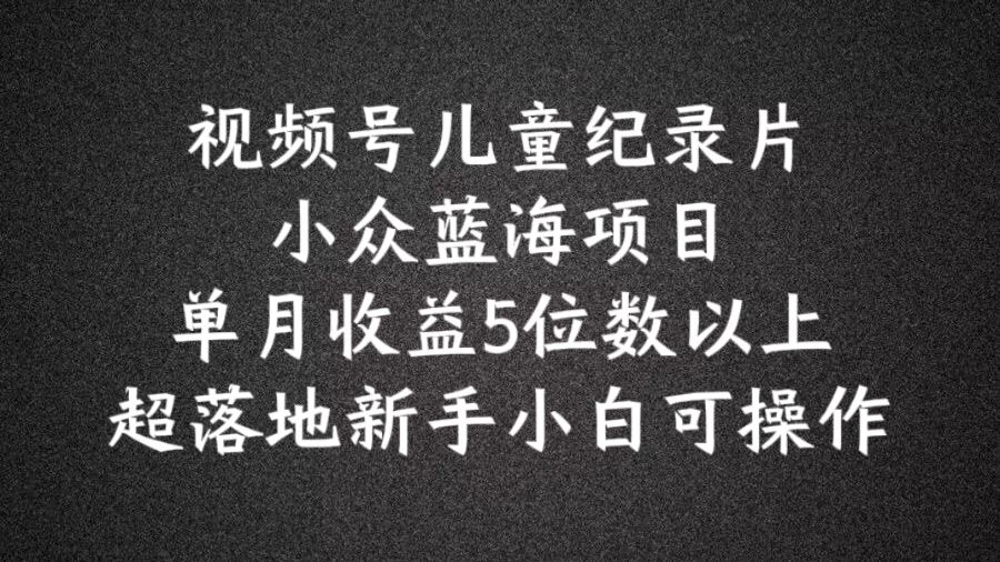 2024蓝海项目视频号儿童纪录片科普，单月收益5位数以上，新手小白可操作【揭秘】-硕飞聊项目