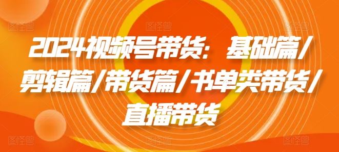 2024视频号带货：基础篇/剪辑篇/带货篇/书单类带货/直播带货-硕飞聊项目
