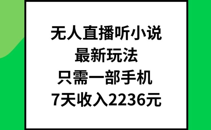 无人直播听小说最新玩法，只需一部手机，7天收入2236元【揭秘】-硕飞聊项目