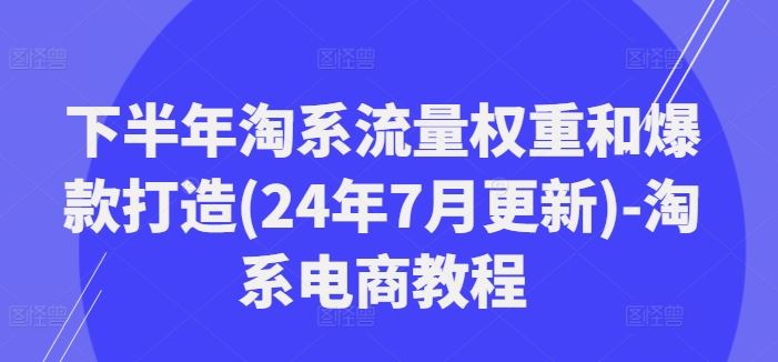 下半年淘系流量权重和爆款打造(24年7月更新)-淘系电商教程-硕飞聊项目