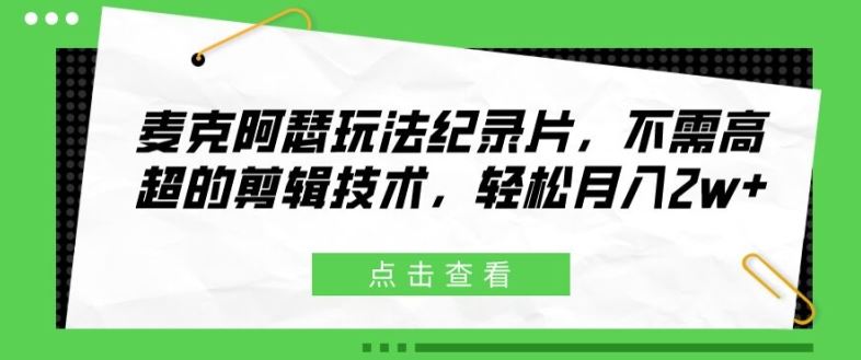 麦克阿瑟玩法纪录片，不需高超的剪辑技术，轻松月入2w+【揭秘】-硕飞聊项目