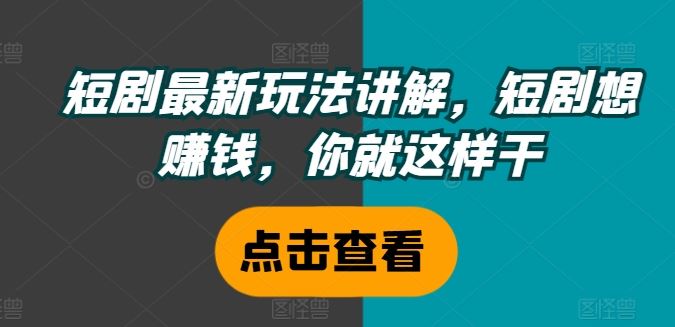 短剧最新玩法讲解，短剧想赚钱，你就这样干-硕飞聊项目