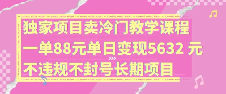 独家项目卖冷门教学课程一单88元单日变现5632元违规不封号长期项目【揭秘】-硕飞聊项目