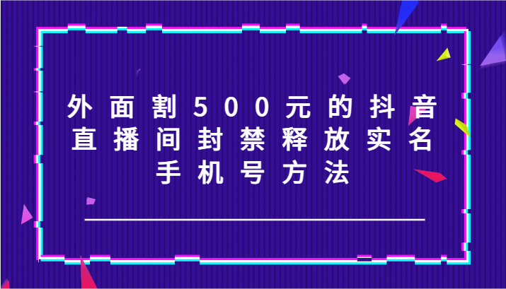 外面割500元的抖音直播间封禁释放实名/手机号方法！-硕飞聊项目