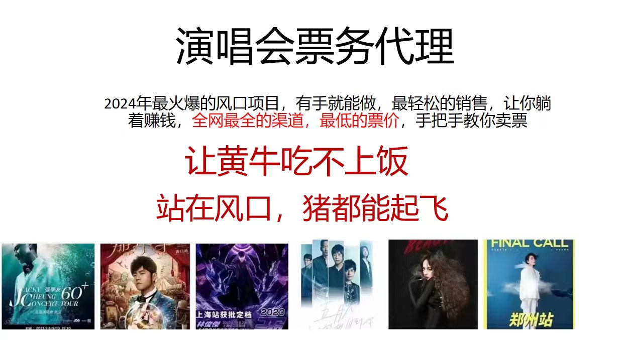 （12011期）2024演唱会低票务代理，新手可上手，手把手教你卖票，日入2000+，会玩…-硕飞聊项目