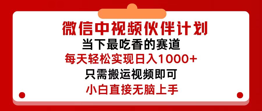 （12017期）微信中视频伙伴计划，仅靠搬运就能轻松实现日入500+，关键操作还简单，…-硕飞聊项目