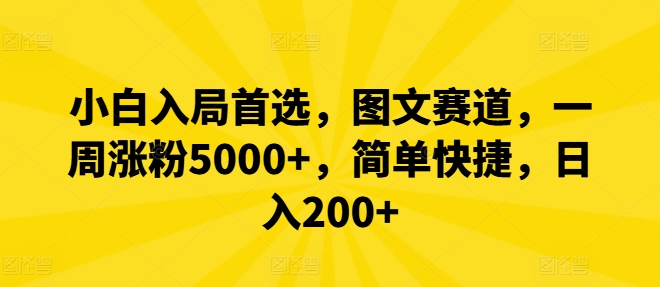 小白入局首选，图文赛道，一周涨粉5000+，简单快捷，日入200+-硕飞聊项目