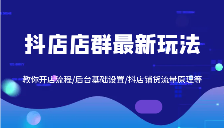 抖店店群最新玩法，教你开店流程/后台基础设置/抖店铺货流量原理等-硕飞聊项目