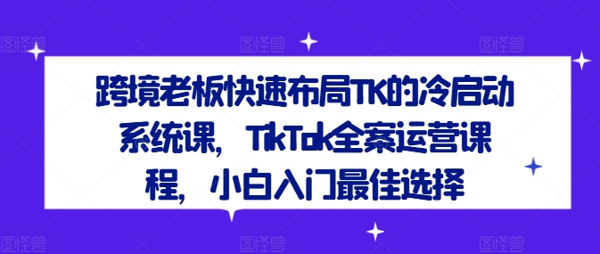 跨境老板快速布局TK的冷启动系统课，TikTok全案运营课程，小白入门最佳选择-硕飞聊项目