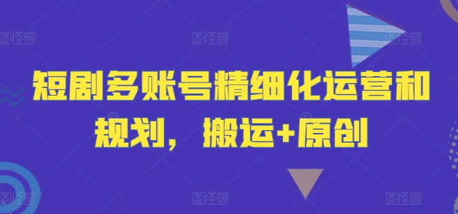 短剧多账号精细化运营和规划，搬运+原创-硕飞聊项目