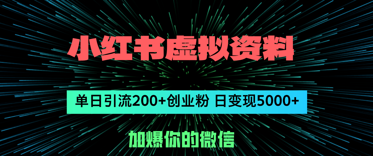 （12164期）小红书虚拟资料日引流200+创业粉，单日变现5000+-硕飞聊项目