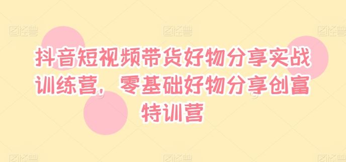 抖音短视频带货好物分享实战训练营，零基础好物分享创富特训营-硕飞聊项目