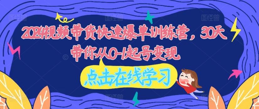 2024视频带货快速爆单训练营，30天带你从0-1起号变现-硕飞聊项目