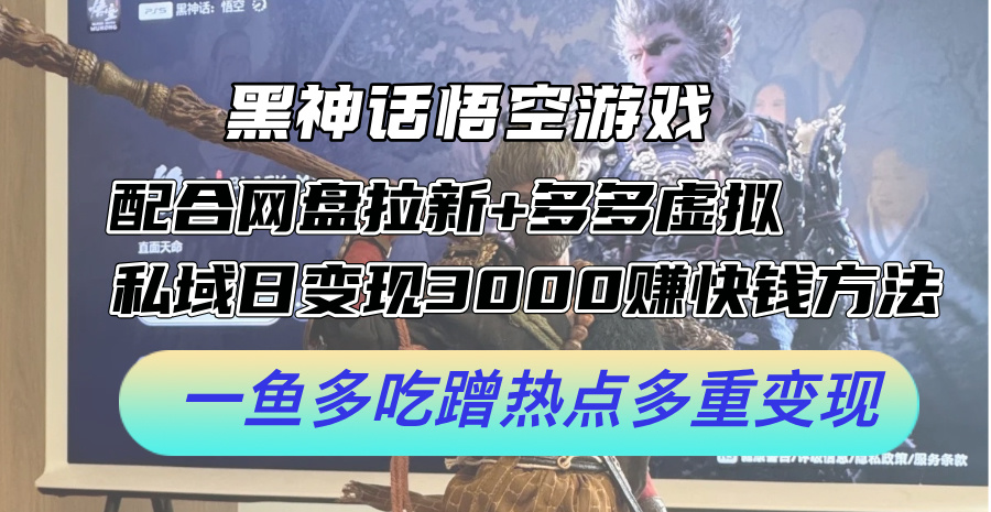 （12316期）黑神话悟空游戏配合网盘拉新+多多虚拟+私域日变现3000+赚快钱方法。…-硕飞聊项目