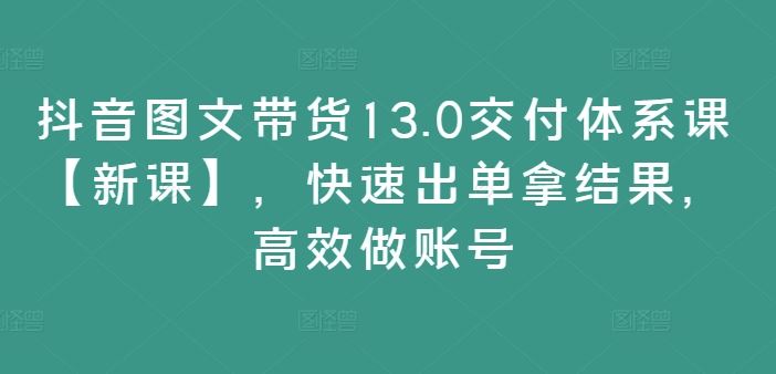 抖音图文带货13.0交付体系课【新课】，快速出单拿结果，高效做账号-硕飞聊项目