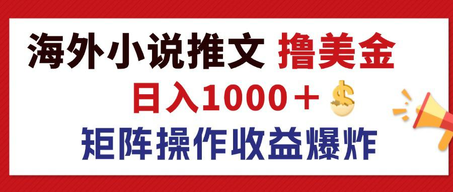 （12333期）最新海外小说推文撸美金，日入1000＋ 蓝海市场，矩阵放大收益爆炸-硕飞聊项目