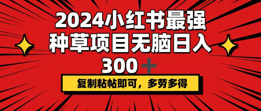 （12336期）2024小红书最强种草项目，无脑日入300+，复制粘帖即可，多劳多得-硕飞聊项目