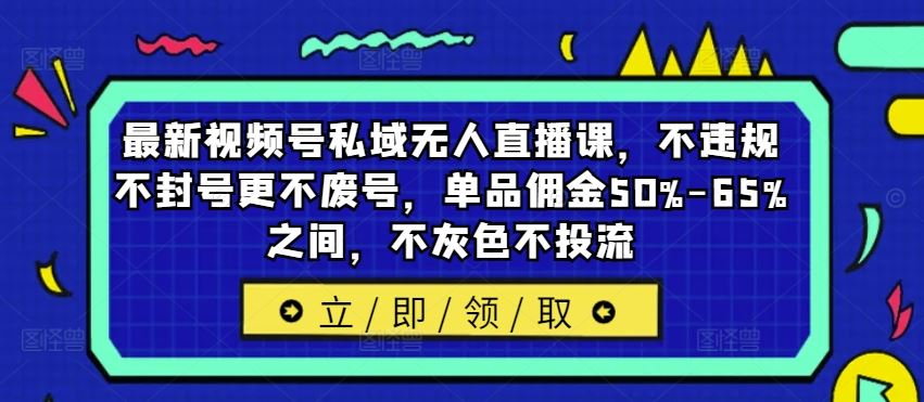 最新视频号私域无人直播课，不违规不封号更不废号，单品佣金50%-65%之间，不灰色不投流-硕飞聊项目
