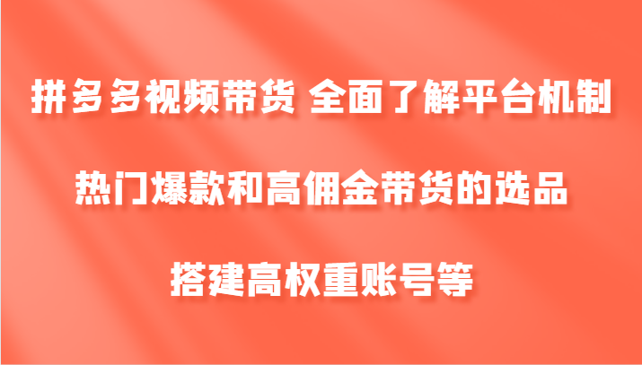 拼多多视频带货 全面了解平台机制、热门爆款和高佣金带货的选品，搭建高权重账号等-硕飞聊项目