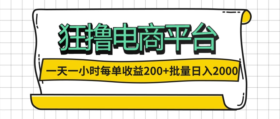（12463期）一天一小时 狂撸电商平台 每单收益200+ 批量日入2000+-硕飞聊项目